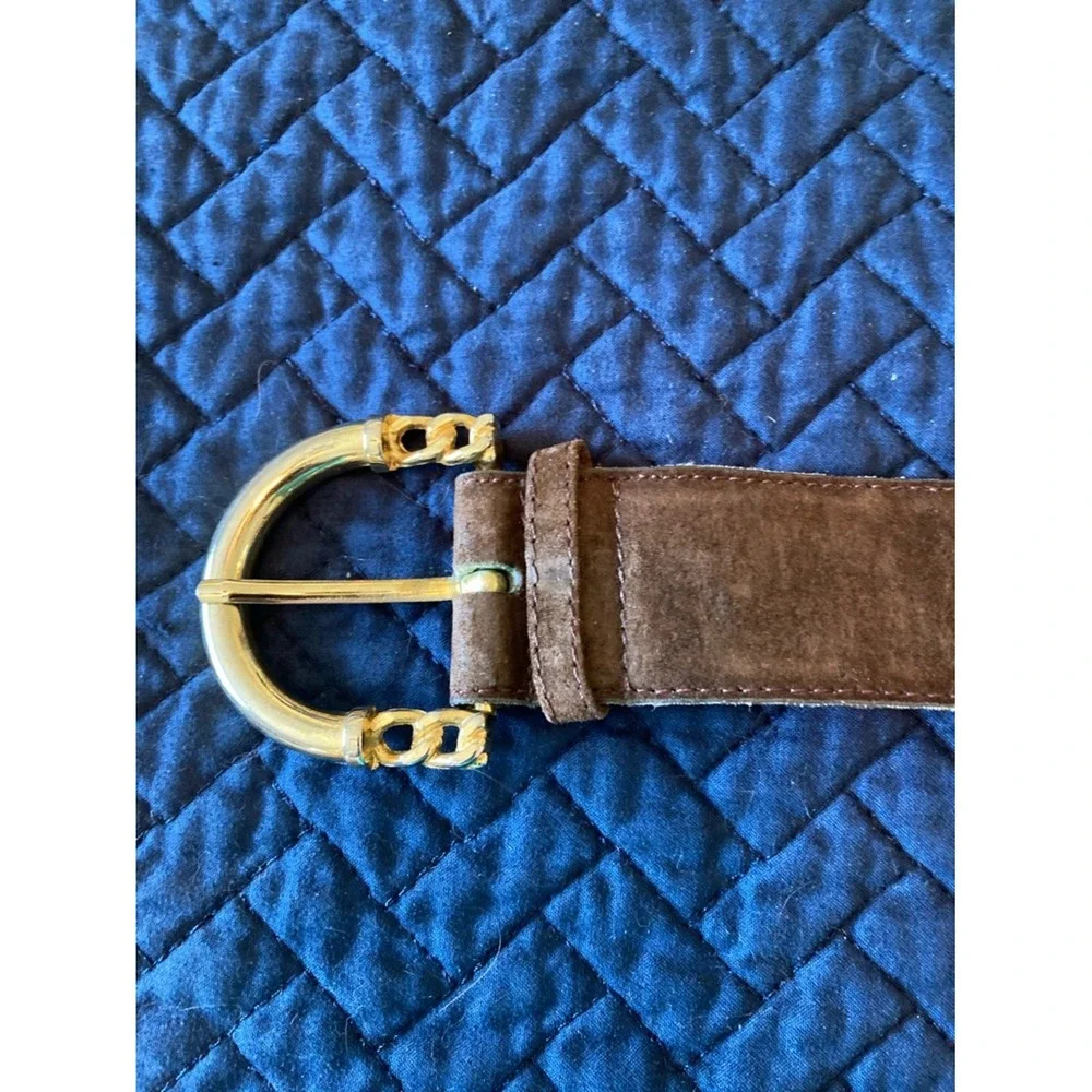 The Ritz‎ Womens Brown Leather Suede Belt Gold Buckle Size Large Classic Staple